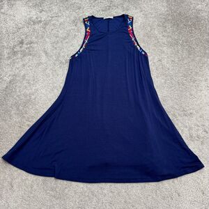 Tart Embroidered A-Line Tank Swing Dress Women Small Navy Blue Sleeveless Casual